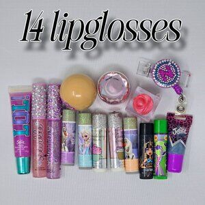 Lip Gloss & Lip Balm Collection With  Set Of 14 Assorted Tubes & Pots For Kids